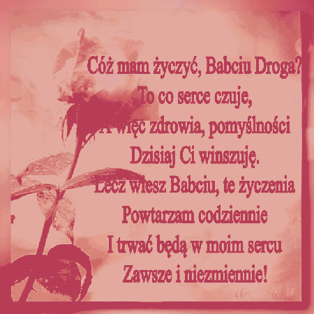 Różowa kartka z życzeniami dla Babci
